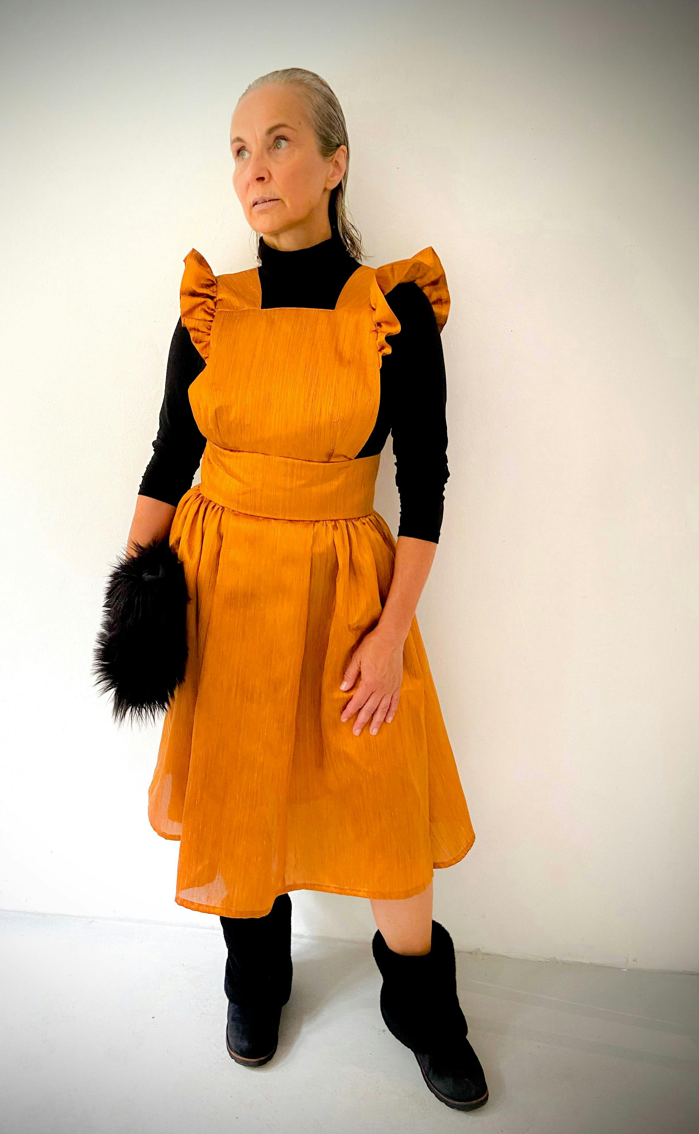 Vintage Style Apron Dress / Shiny Orange